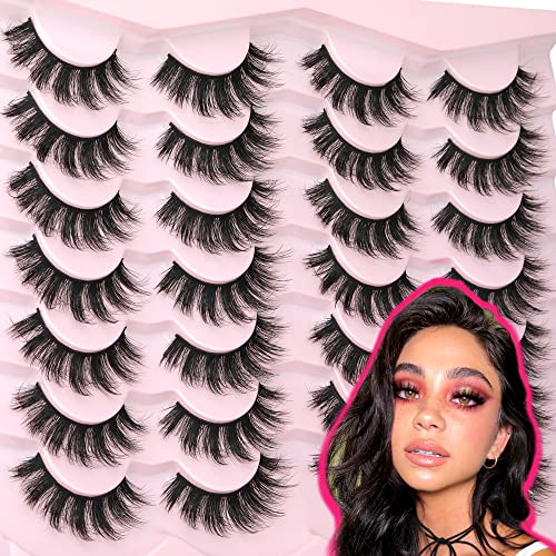 False Eyelashes Fluffy Mink Lashes Wispy 14 Pairs 3D Fake Eye Lashes Natural Look 16mm Faux Mink Lashes by FANXITON