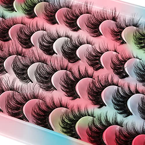 20 Pairs False Eyelashes Natural Fluffy Cat Eye Fake Eye Lashes 4 Styles Mixed Thick Wispy 5D Faux Mink Eyelashes Multipack