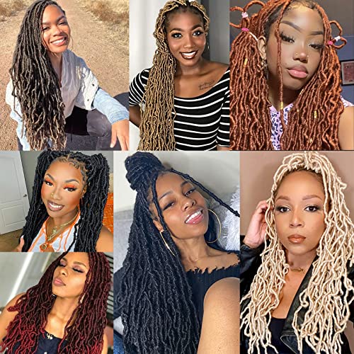 Annivia Faux Locs Wig with Baby Hair Ombre Ginger Full Double Lace Square Knotless Braided Wigs for Black Women Long Dreadlock Wig Hand-braided Synthetic Twist Wig 32Inch T1B/BUG