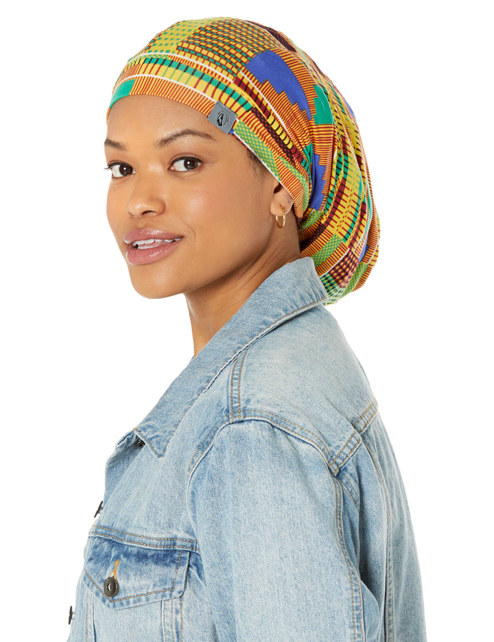 Dreadlocks locs hair cap bonnet for men and women - yellow kente