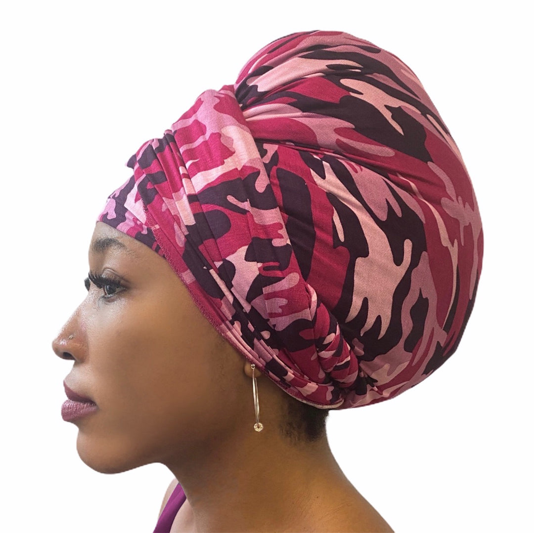 Head Wrap Scarf Turban - pink camouflage