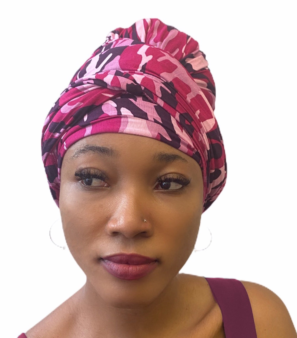 Head Wrap Scarf Turban - pink camouflage